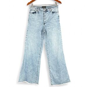 Black Orchid Jeans 28 Jill High Waisted Wide Leg Ocean Eyes Blue Frayed Hem